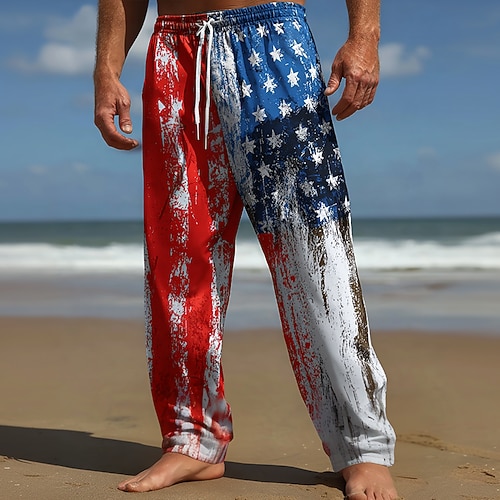 Herren US Flagge Patriotisch 250. Jahrestag der Vereinigten Staaten Hose Baggy-Hosen Freizeithose Mittlere Taille Modisch lässig Outdoor Ferien Elastischer Kordelzug in der Taille Leinenähnliche Hose Image