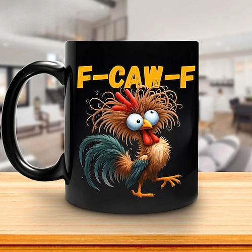 f-caw-f lustige Huhn Becher humorvolle Hahn Kaffeetasse Gag Weihnachtsgeschenk für Freunde Keramik-Teetasse für die Familie, für Büro, Küche, Geburtstag, Weihnachten oder als lustige Geschenkidee Image