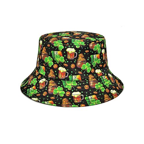 Damen-Fischerhut aus Polyester, mit Kleeblatt- und St.-Patricks-Day-Leprechaun-Motiv, verschiedene Muster, perfekt für den St. Patrick's Day und den Alltag Image