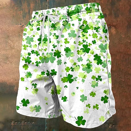 St. Patrick's Day Herren Vierblättriges Kleeblatt Schwimmshorts Schwimmhosen Boardshorts Mittlere Taille Mode Freizeit Party Urlaub Seitentaschen Netzfutter Elastischer Kordelzug Bund Designer Image