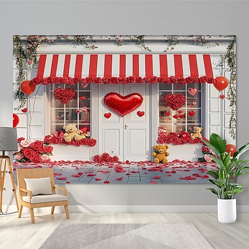 Valentinstag Tapisserie Banner Decke Rose Liebe Herz Niedlich Romantisch 3D Party Wohnzimmer Hintergründe aufnehmen Dekoration für Heiratsanträge Wohndeko Image