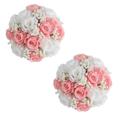 2er Pack Künstliche Rosen Babys Atemblumenbälle Faux Blumenarrangements für Hochzeitsdekoration Valentinsgeburtstags- und Einzugsgeschenke Image