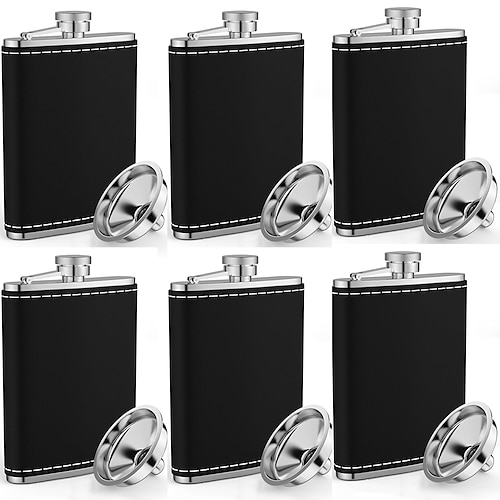 8-Unzen-Hüftflachmänner aus Leder für Spirituosen, auslaufsichere Edelstahl-Trinkflaschen mit Trichter, weiche Whiskygefäße, ideales Geschenk für Hochzeitsgäste und Brautjungfern. Image