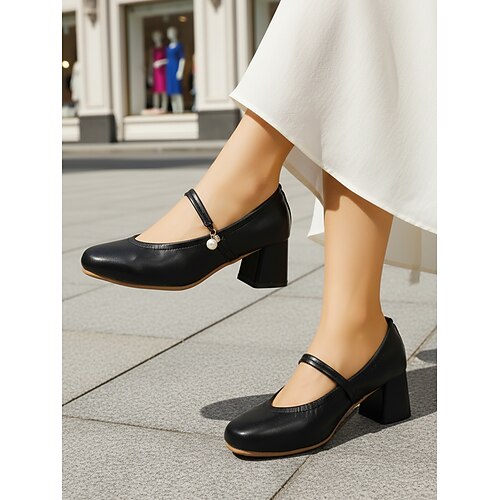 Elegante Mary-Jane-Pumps mit Blockabsatz und Perlmutt für Damen – klassische Pumps mit Knöchelriemen für professionelle Meetings, Bürokleidung und stilvollen Alltagsgebrauch. Image