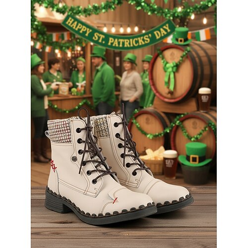 Grüne Damen-Kampfstiefel für den St. Patrick's Day – strapazierfähiges Leder mit traditionellen irischen Details, Schnürung, bequeme Passform für Paraden und festliche Anlässe Image