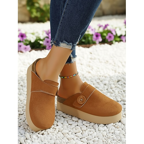 Plateau-Pantoletten für Damen mit Knopfdetails, stilvolles und lässiges Design, ideal für Frühlings- und Sommerausflüge, Alltag und Urlaub. Image