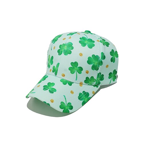 Unisex-Baseballkappe mit Kleeblattmuster zum St. Patrick's Day, bedrucktes Polyestergewebe, verschiedene Kleeblattmotive, lässig-festlicher Hut für Damen und Herren, ideal für Paraden, Partys und andere Feierlichkeiten im Freien Image
