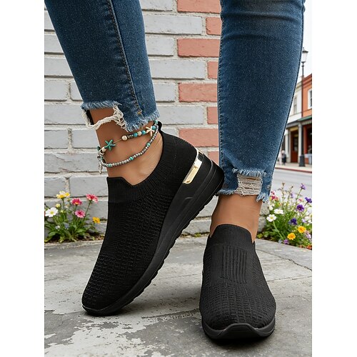 Neongrüne Flyknit-Slipper mit Keilabsatz für Damen – bequeme, dehnbare Freizeitschuhe, ideal für St. Patrick's Day Paraden, Festivalbesuche, Brunch-Dates und alltägliche Besorgungen. Image