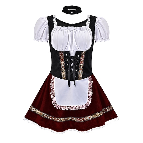 Karneval Oktoberfestbier Dirndl Trachtenkleider Dirndlbluse Oktoberfest / Bier Bayerisch Bayerisch Wiesn Traditioneller Stil Wiesn Damen Stoff im traditionellen Stil Hemd Schürze Image