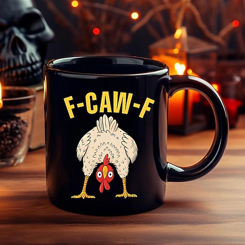 f-caw-f lustige Huhn Becher humorvolle Hahn Kaffeetasse Gag Weihnachtsgeschenk für Freunde Keramik-Teetasse für die Familie, für Büro, Küche, Geburtstag, Weihnachten oder als lustige Geschenkidee Image