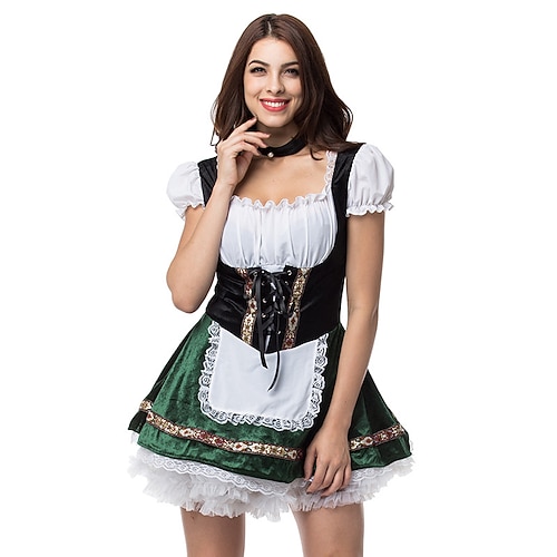 Karneval Oktoberfestbier Dirndl Trachtenkleider Dirndlbluse Oktoberfest / Bier Bayerisch Bayerisch Wiesn Traditioneller Stil Wiesn Damen Stoff im traditionellen Stil Hemd Schürze Image