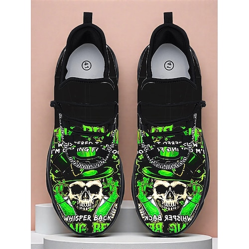 Herren-Sneaker mit Totenkopf-Print – einzigartiges grün-schwarzes Design mit strapazierfähiger Verarbeitung, perfekt für den St. Patrick's Day und Freizeitkleidung Image