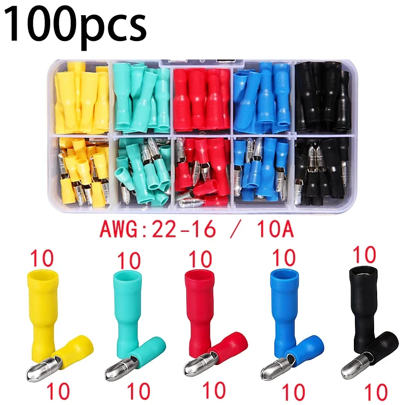100 Stück im Karton verpackt, Stoß-Crimp-Anschluss, isolierter elektrischer Steckverbinder vom Kugeltyp, weiblicher und männlicher Drahtverbinder, Messing Image