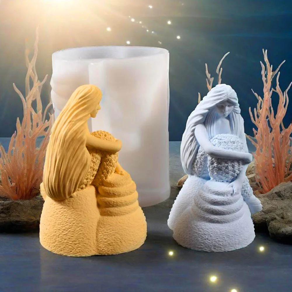Meerjungfrau Form 3D Silikon Formen Simulation Charakter Handgemachtes Geschenk Kerze Aromatherapie Gips Dekoration Harz Form Image