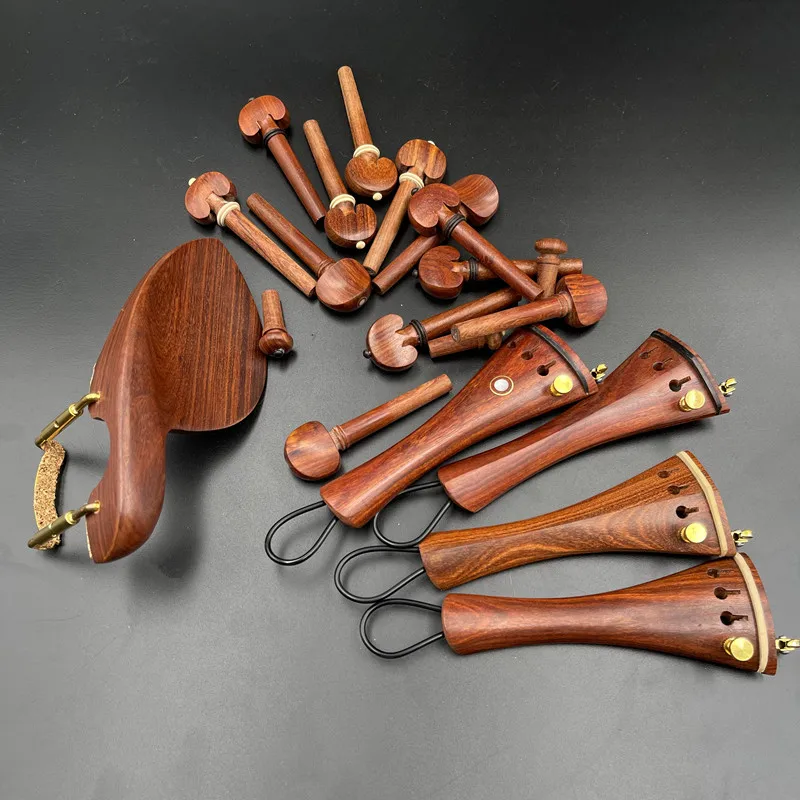 1 Satz Saitenhalter für 4/4 Violine aus Palisander + Stimmwirbel + Endpins + Kinnhalter/Kinnhalter, Fiddler-Teile aus Ebenholz-Jujube-Holz, Zubehör Image