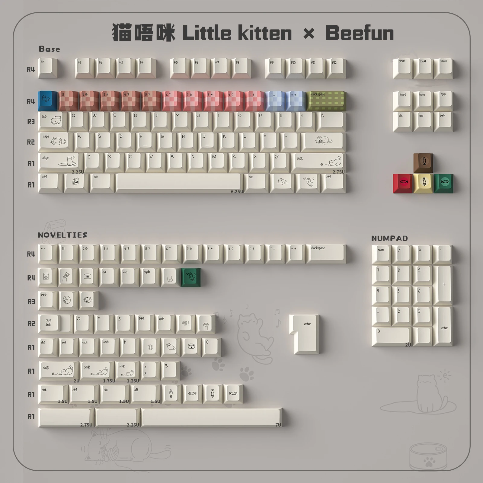 Happy Kitty Tastenkappe, 163 Tasten, PBT-Sublimation, Kirschprofil-Tastenkappen, personalisierte süße Tastenkappe für mechanische Tastatur 64/104/108 Image