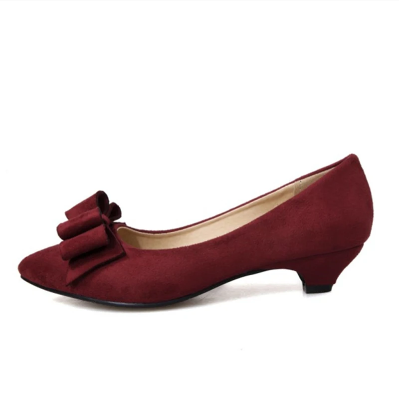 Casual Low Heels Schuhe Frau Süße Bogen-gebunden Pumpen Mode Rot Blau Flock Kurzen Absätzen Party Büro Schuhe damen Große Größe 45-48