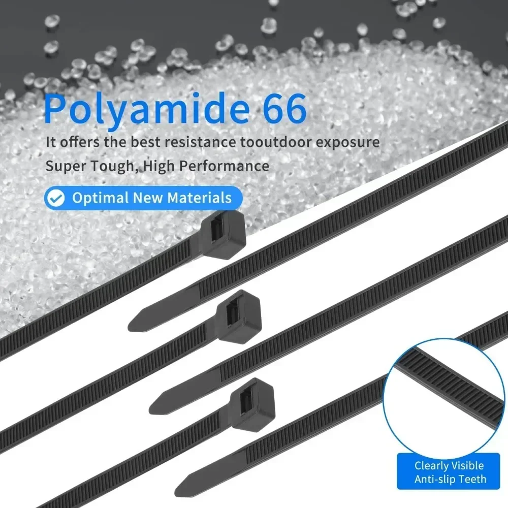 8 x 150/200/250/300/400/450/500 mm Nylonkabel, selbstsichernde Kabelbinder, Riemen, verstellbare Kabel, Befestigungsschlaufe, Heimbüro, 100 Stück Image