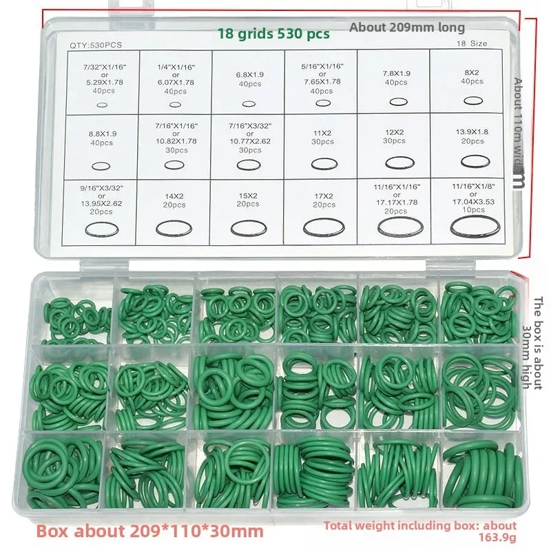 Neue O-Ring-Dichtung aus grünem Fluorkautschuk, O-Ring, ölbeständig, säure- und alkalibeständig, O-Ring-Set, 270-teilig, für IPM Image