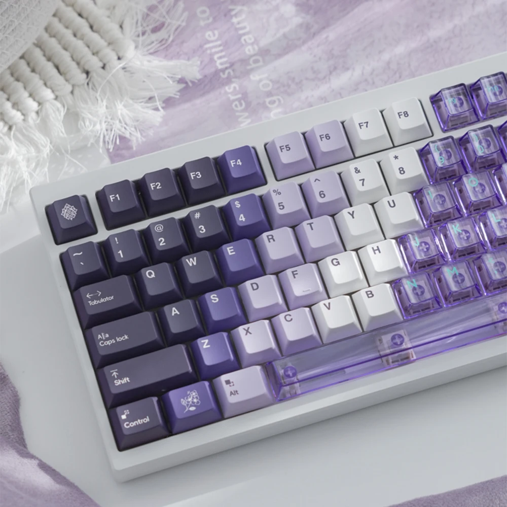 Lila transparente kristallklare PBT-PC-Tastenkappen, Farbsublimations-Kirschprofil-Tastenkappe für Cherry MX 61/87/104 mechanische Tastatur Image
