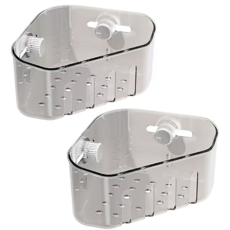 2 Pcs Suction Corner Storage Basket, Sink Corner Organizer, Kitchen Sponge and Cloth Drain Rack, Triangle Suction Storage Shelf, Space-Saving Bathroom and Kitchen Organizer