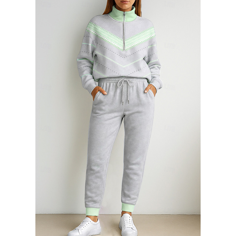 Women's Sweatshirt Tracksuit 2 Piece Tracksuit Baggy Geometric Clothing Suit Fall Winter Black Blue Vocation Outdoor Travel Lightweight Fashion Long Sleeve Sport Activewear Micro-elastic Regular Fit