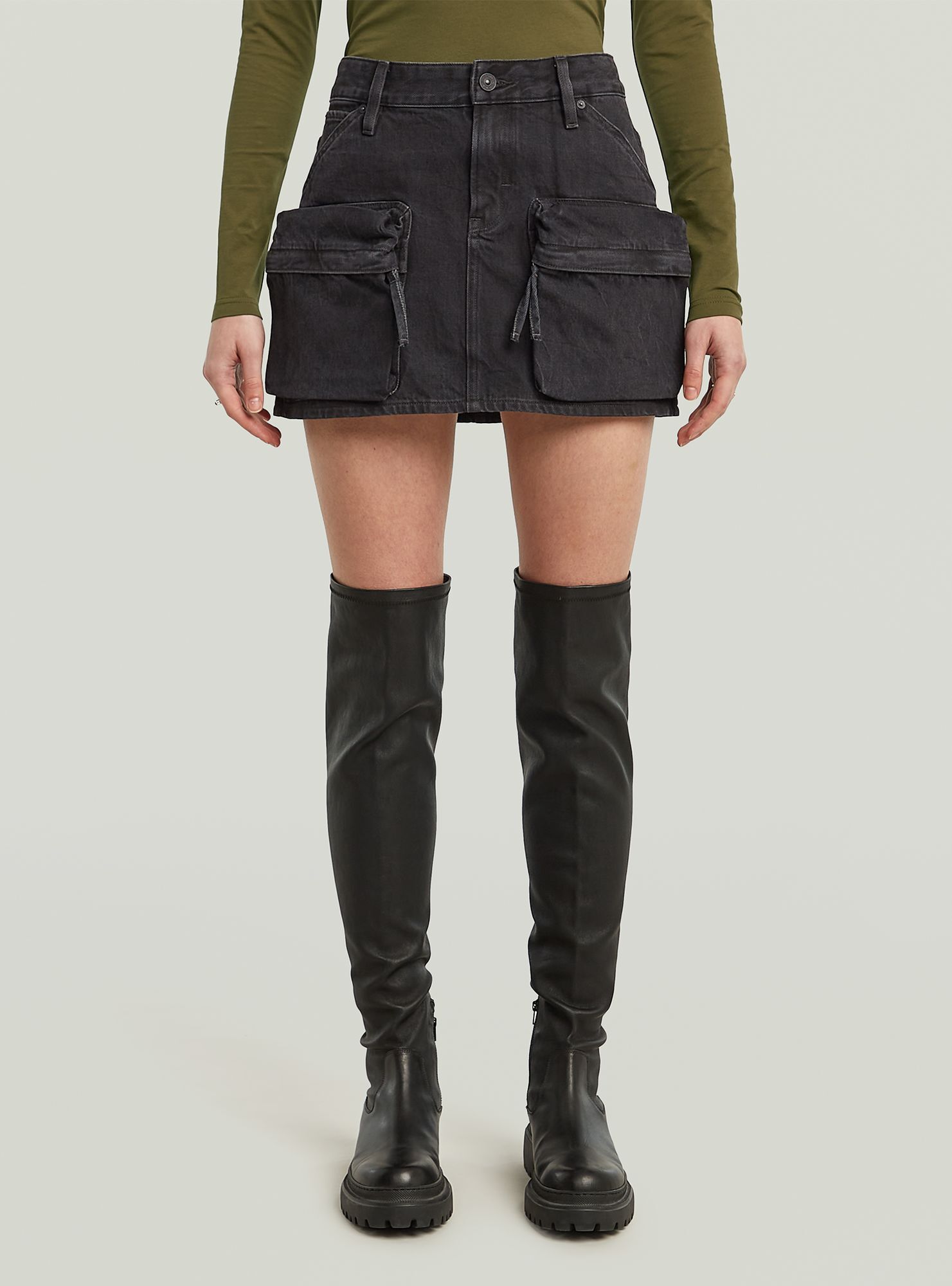 Maxikleid G-STAR "Mini Cargo Rock", Damen, Gr. 30, Normalgrößen, worn in schwarz obsidian, Obermaterial: 25% Baumwolle, Kleider Maxikleid