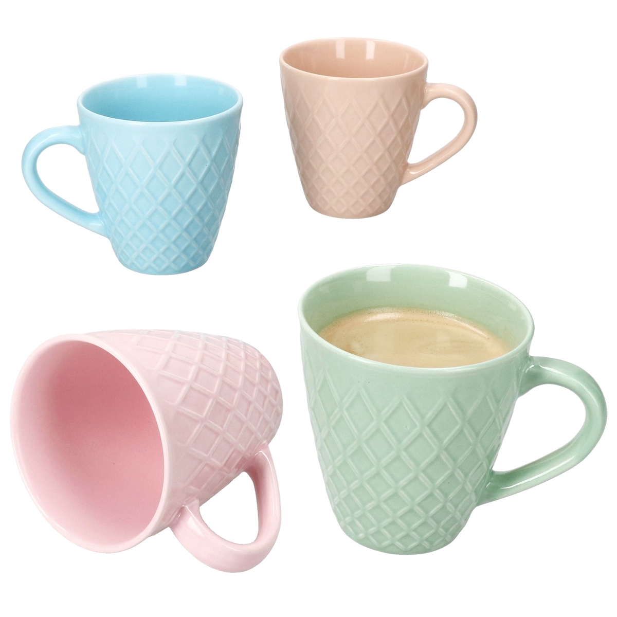 Pastelli 4tlg Set Kaffeebecher 290ml Keramik bunt pastell Waffel-Muster Teetasse Image
