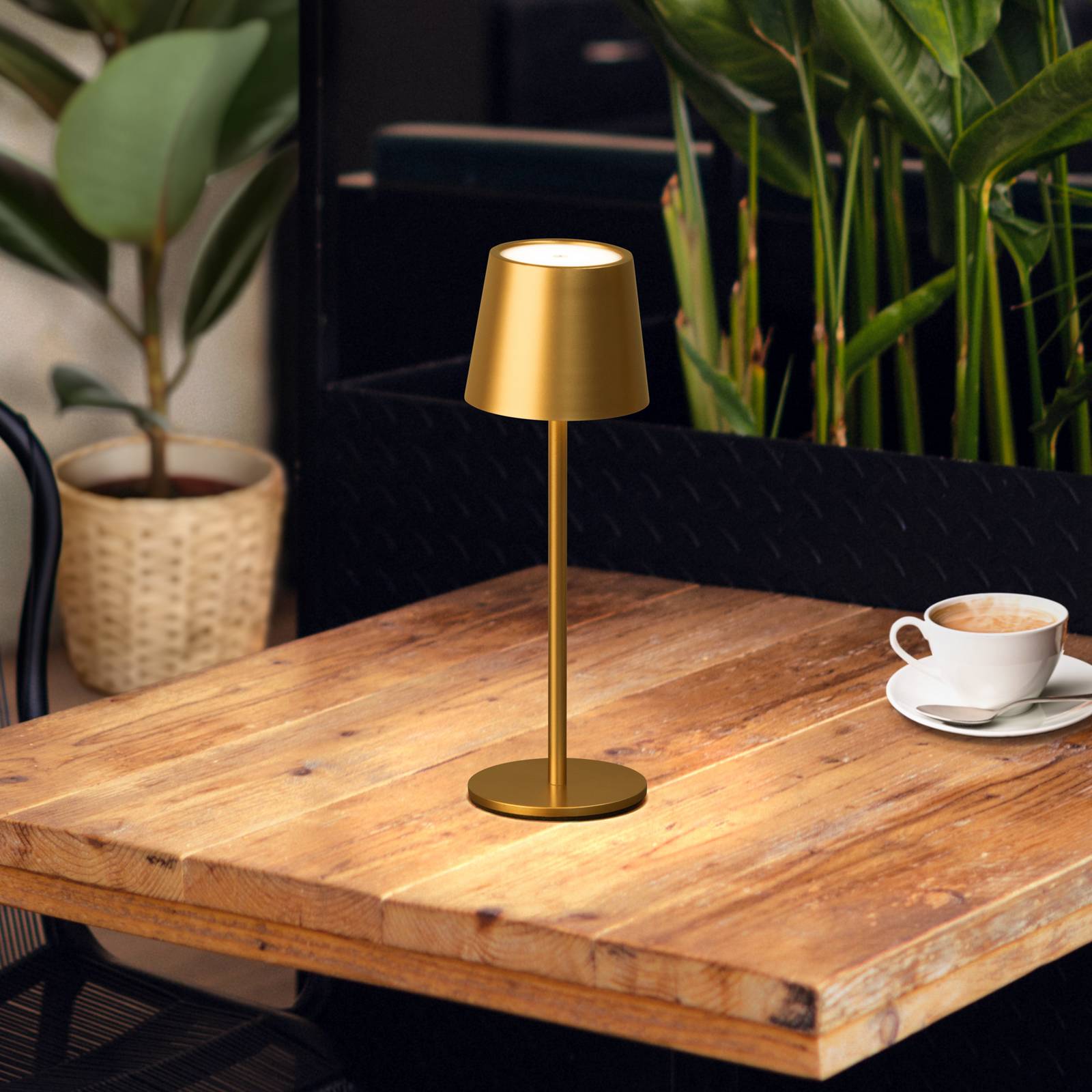 FH Lighting LED-Akku-Tischleuchte Roxi, goldfarben, Metall, IP54, Dimmer dimmbar, messing / gold, für Wohn- / Esszimmer, Metall, Modern