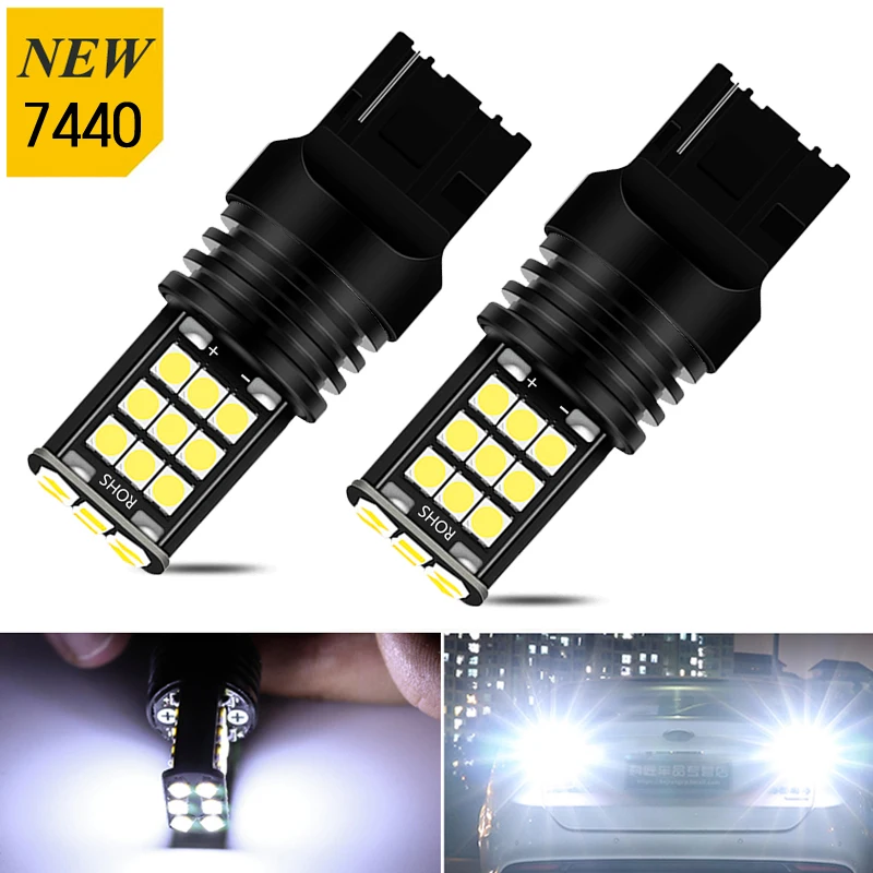 2 stücke T20 W21W WY21W 7440 7440NA 7505 12V 21W W3x16d LED Canbus Reverse licht DRL Auto Backup Birne Auto Diode Tagfahrlicht Lampe Image