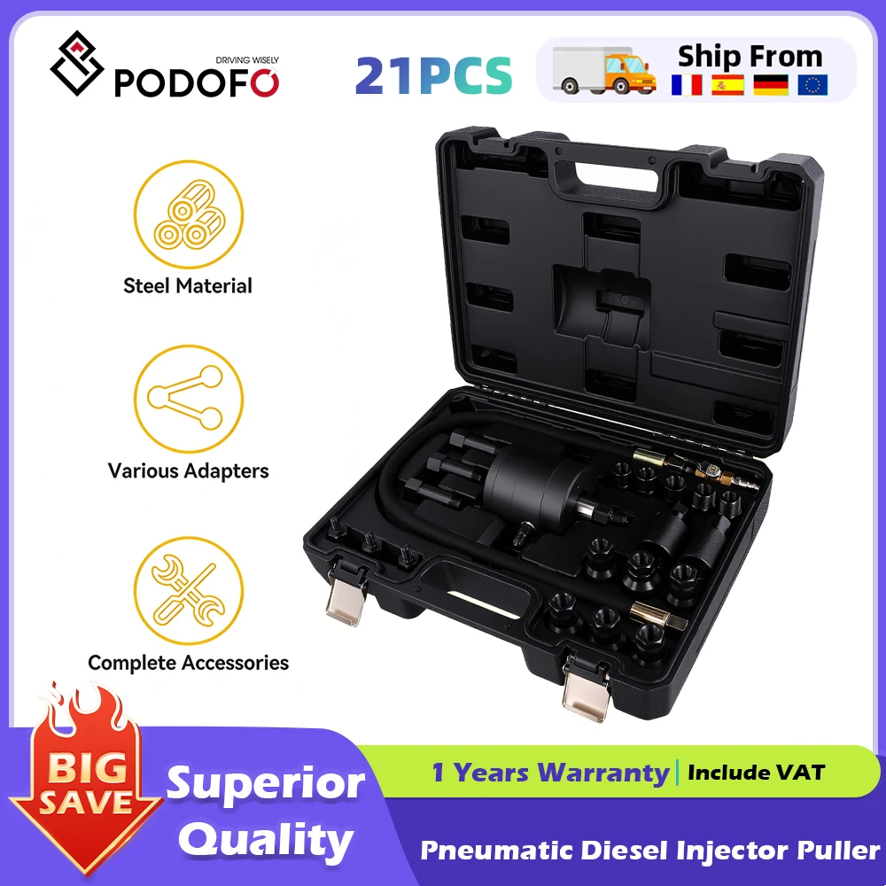 Podofo 21-teiliges Pneumatisches Diesel-Injektor-Abzieherset mit Verschiedenen Adaptern Pneumatischer Injektor-Extraktor-Abzieher-Kit für DENSO CY XF