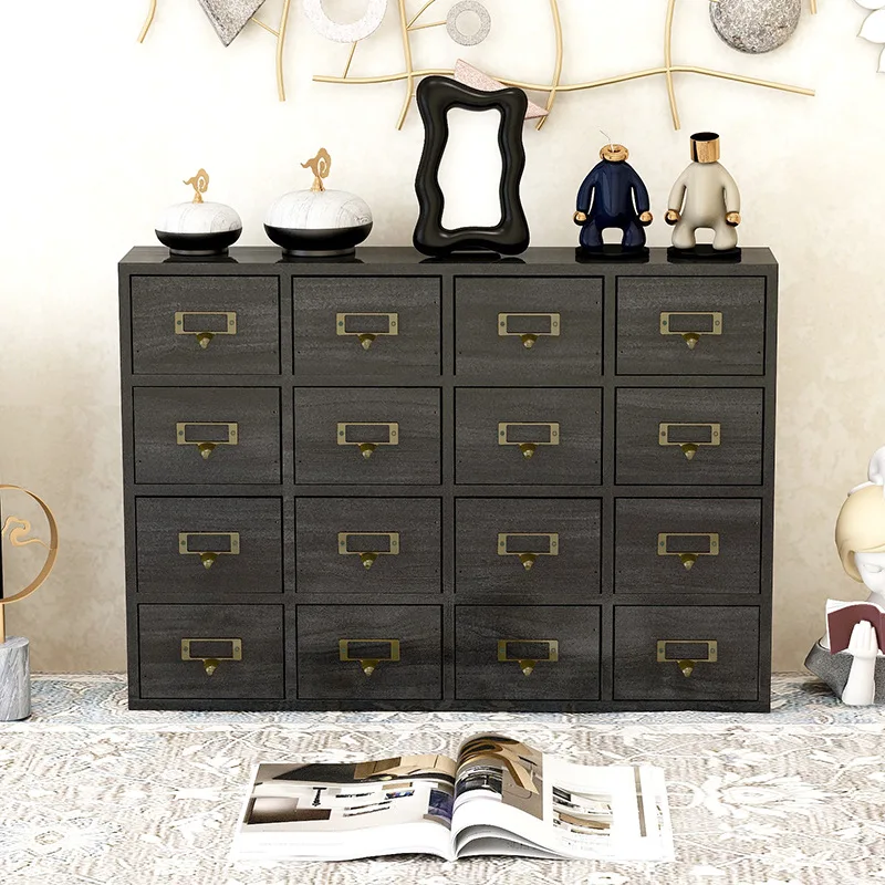 Vintage schwarzer Medizinschrank mit 16 Schubladen, Desktop-Aufbewahrung, Schreibtisch, Unordnung, Aufbewahrung, Schlüsselband, Display, Aufbewahrungsbox