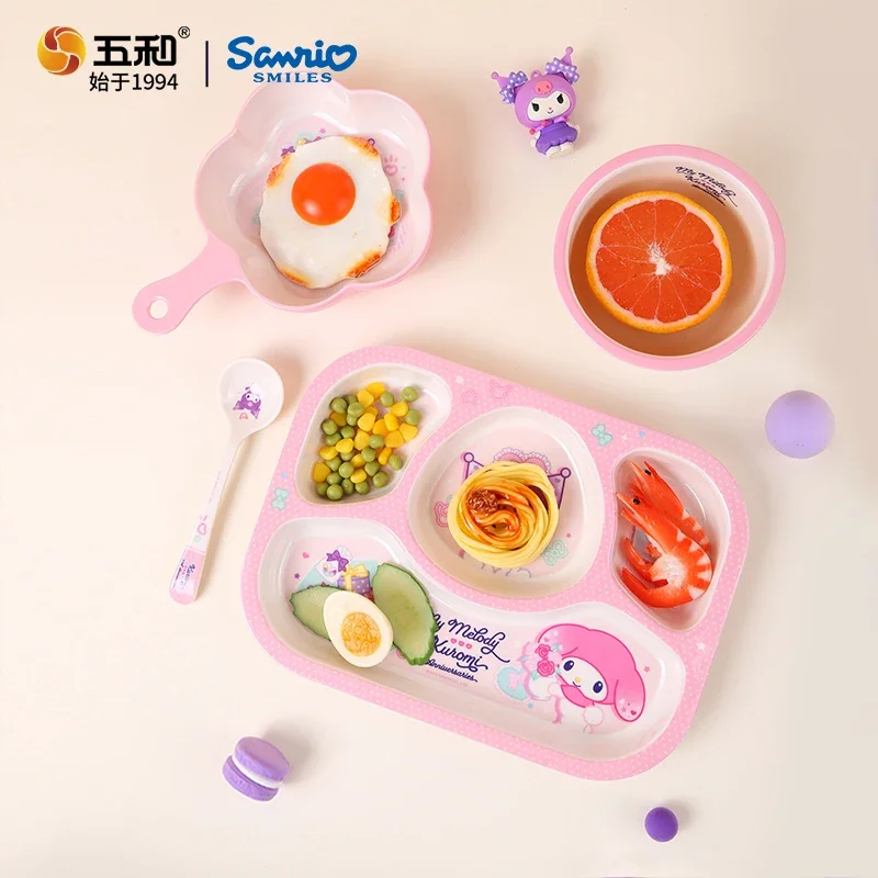 Für Sanrio Kuromi Kinder Unterteilt Geschirr Cartoon Geschirr BPA-Frei Reis Salat Schüssel Wasser Tassen Löffel Teller Geschenke Image