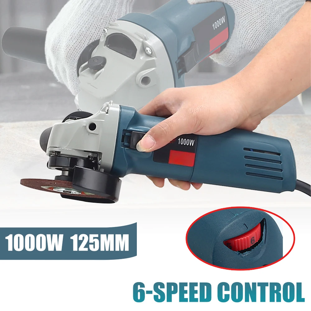1000 W elektrischer Winkelschleifer, 220 V, kabelgebundene Schleifmaschine, 6 Geschwindigkeiten, 125 mm, elektrisches Schleifen, Schneiden, Polieren, Elektrowerkzeug Image
