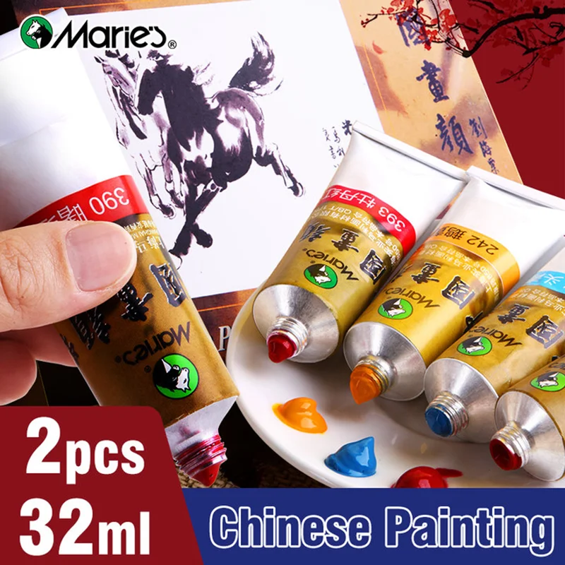Marie's chinesisches Malpigment-Set, 2 Stück 32 ml/1,13 Unzen Tube, Aquarell-Sumi-Farbset zum Zeichnen, Schreiben, Tinte, Landschaft für Erwachsene Image