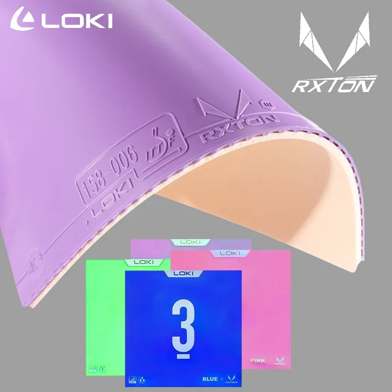 LOKI RXTON 3-Farben-Tischtennisgummi, klebriges Ping-Pong-Gummi, blau, rosa, grün, lila, Blatt mit Kunlun-Schwamm Image