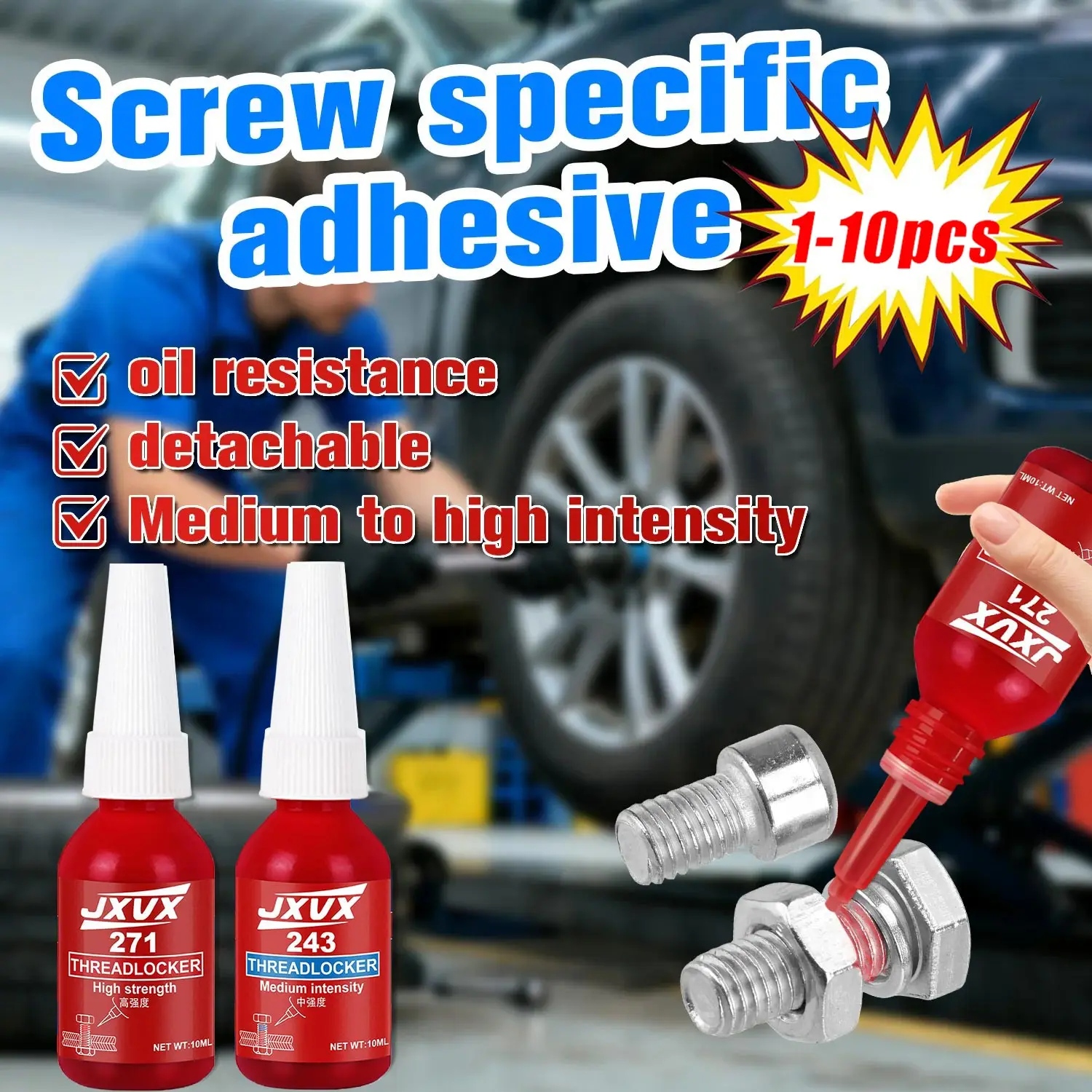 10 Stück 243/271 Gewindesicherung Mittel-/Hochfestes Gewindesicherungsmittel Dichtungsmittel 50 ml Anaerobe Klebstoffe Anti-Lockerungsschrauben Klebstoffe Befestigung Schnell aushärtender Image