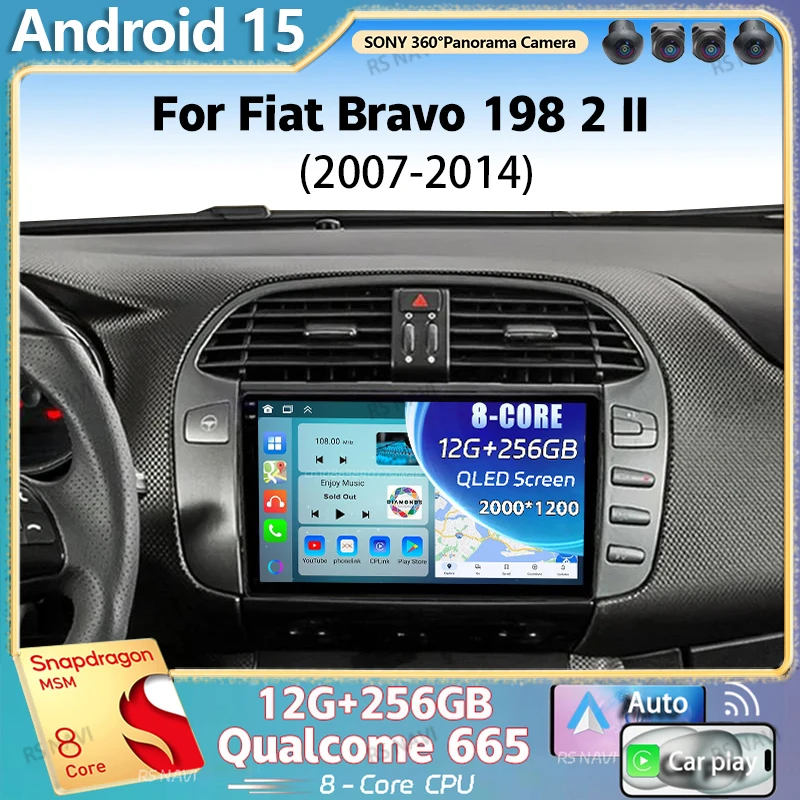 Android 15 Für Fiat Bravo 198 2 II 2007-2014 2K QLED Stereo Auto Radio Multimedia Video Player GPS 4G CarPlay Image