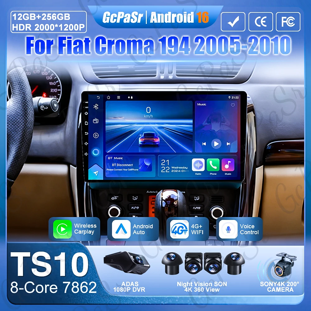 Android 15 Per Fiat Croma 194 2005-2010 Video Auto Radio Navigazione GPS Carplay Display Auto Monitor DVD No 2din Stereo GPS schermo
