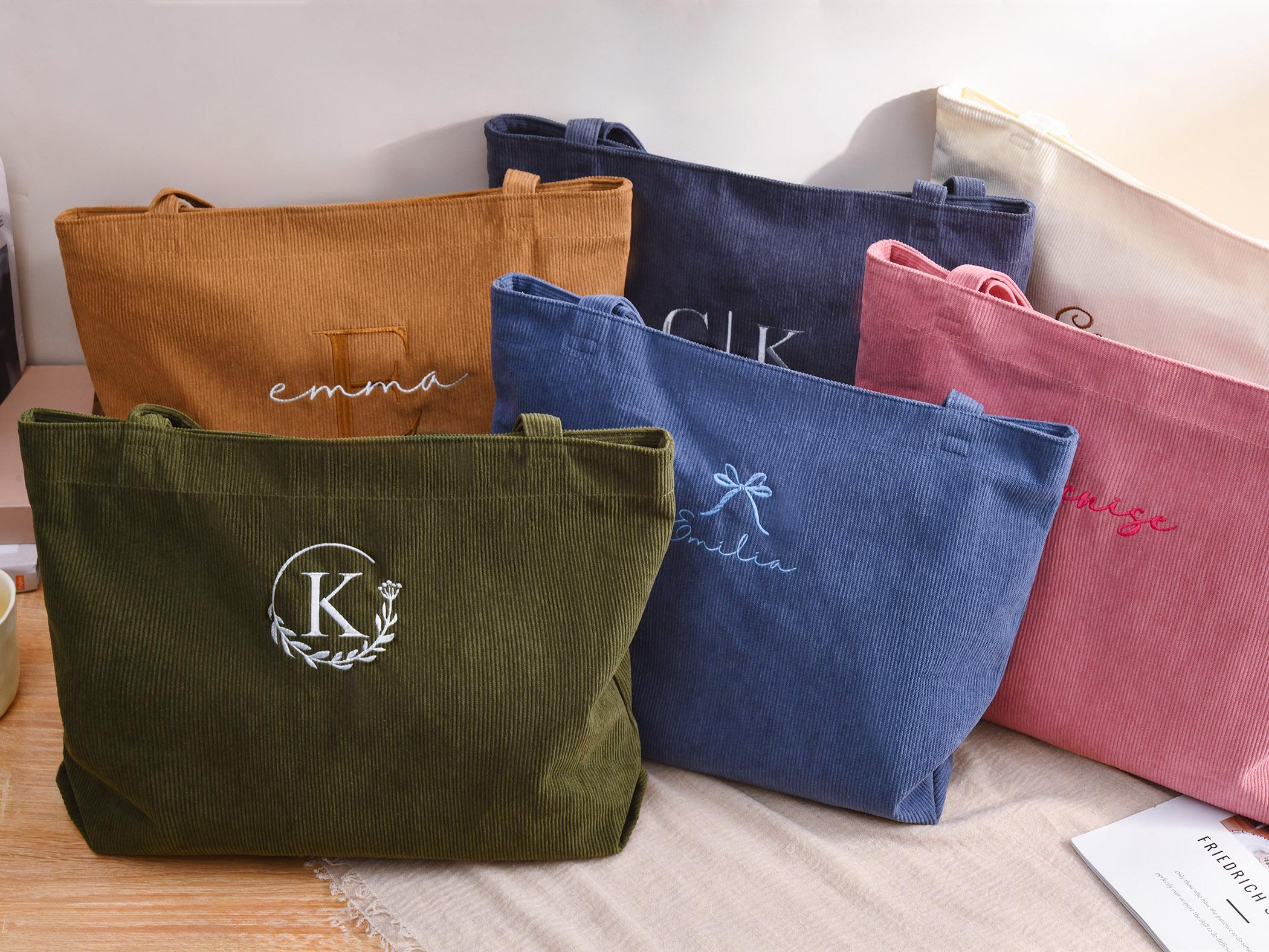 Borsa regalo personalizzata per damigelle d'onore, borsa tote per damigelle d'onore, borsa tote in velluto a coste, borsa tote con cerniera, borsa con