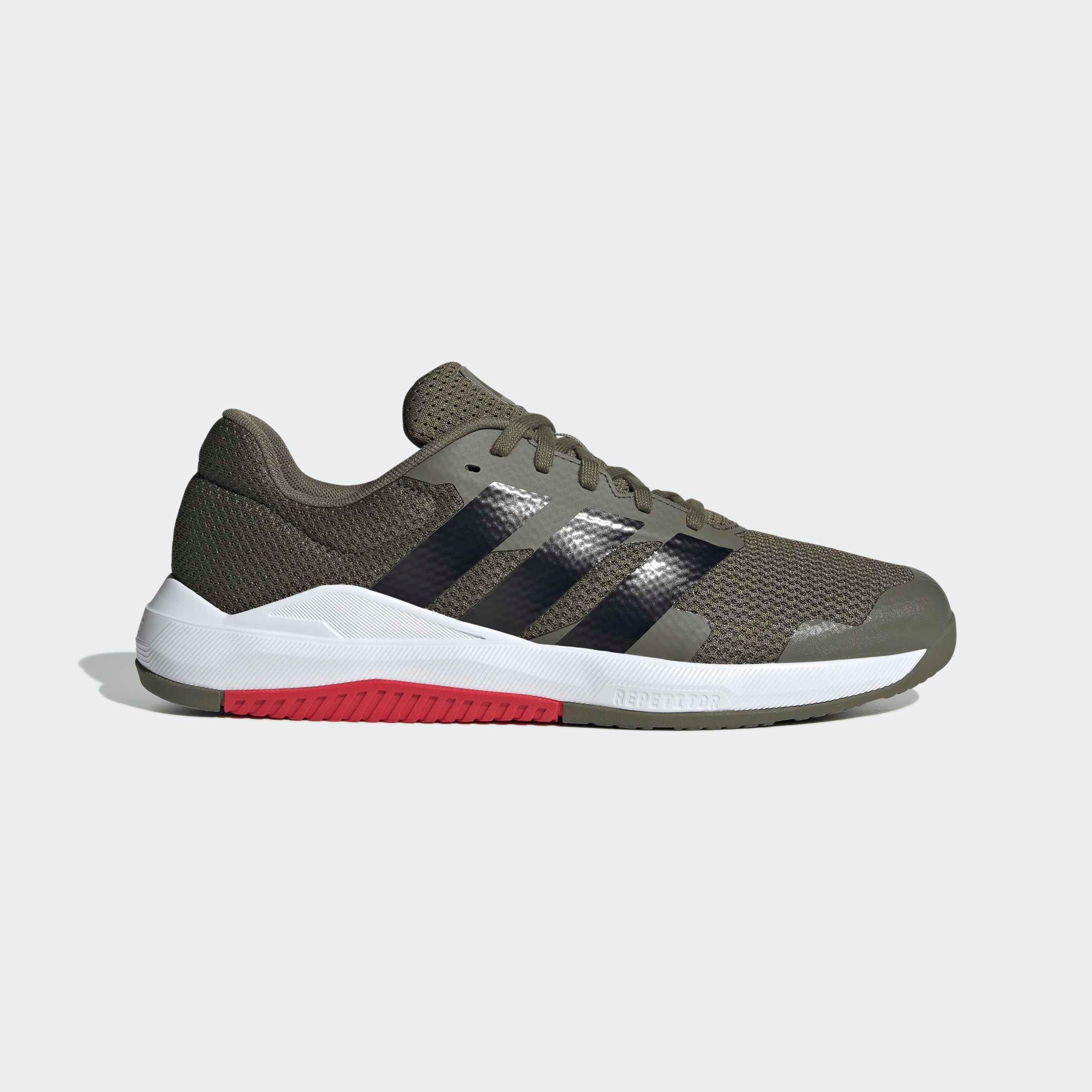 Trainingsschuh ADIDAS PERFORMANCE "DROPSET BASE", Damen, Gr. 47, olive strata, core schwarz, pure ruby, Textil, Schuhe
