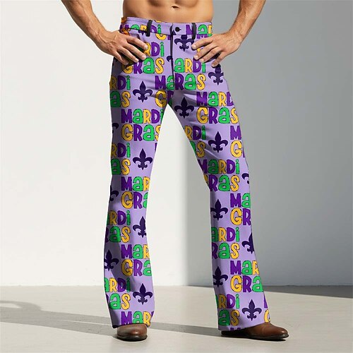 Mardi Gras Homme Plumes Encre Splash Carnaval Pantalons Pantalon Disco Pantalons pattes d'éléphant des années 60 et 70 Taille Moyenne Vintage Rétro Soirée Fête Poches Latérales Pantalon à jambe évasée
