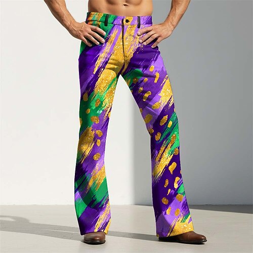 Mardi Gras Homme Plumes Carnaval Fleur de lys Pantalons Pantalon Disco Pantalons pattes d'éléphant des années 60 et 70 Taille Moyenne Vintage Rétro Soirée Fête Poches Latérales Pantalon à jambe évasée