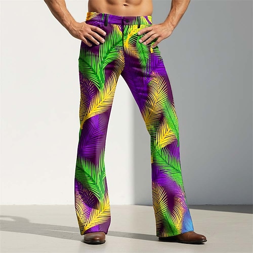 Mardi Gras Homme Plumes Carnaval Fleur de lys Pantalons Pantalon Disco Pantalons pattes d'éléphant des années 60 et 70 Taille Moyenne Vintage Rétro Soirée Fête Poches Latérales Pantalon à jambe évasée