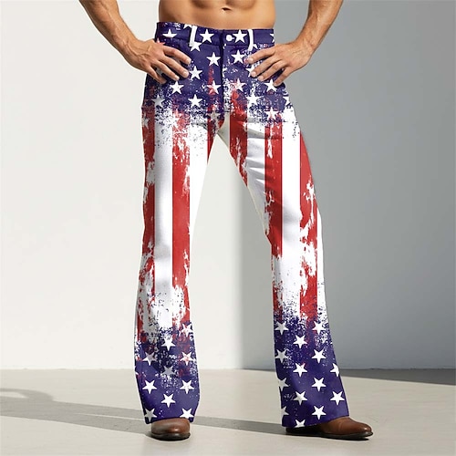 Homme Étoiles et rayures Drapeau américain 250e anniversaire des États-Unis Pantalons Pantalon Disco Pantalons pattes d'éléphant des années 60 et 70 Taille Moyenne Vintage Rétro Occasionnel Extérieur