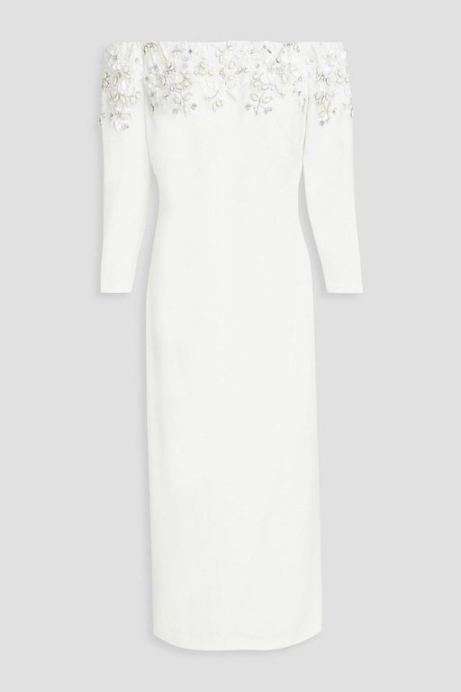 Off-the-shoulder Embellished Crepe Midi Dress - White - Badgley Mischka Dresses