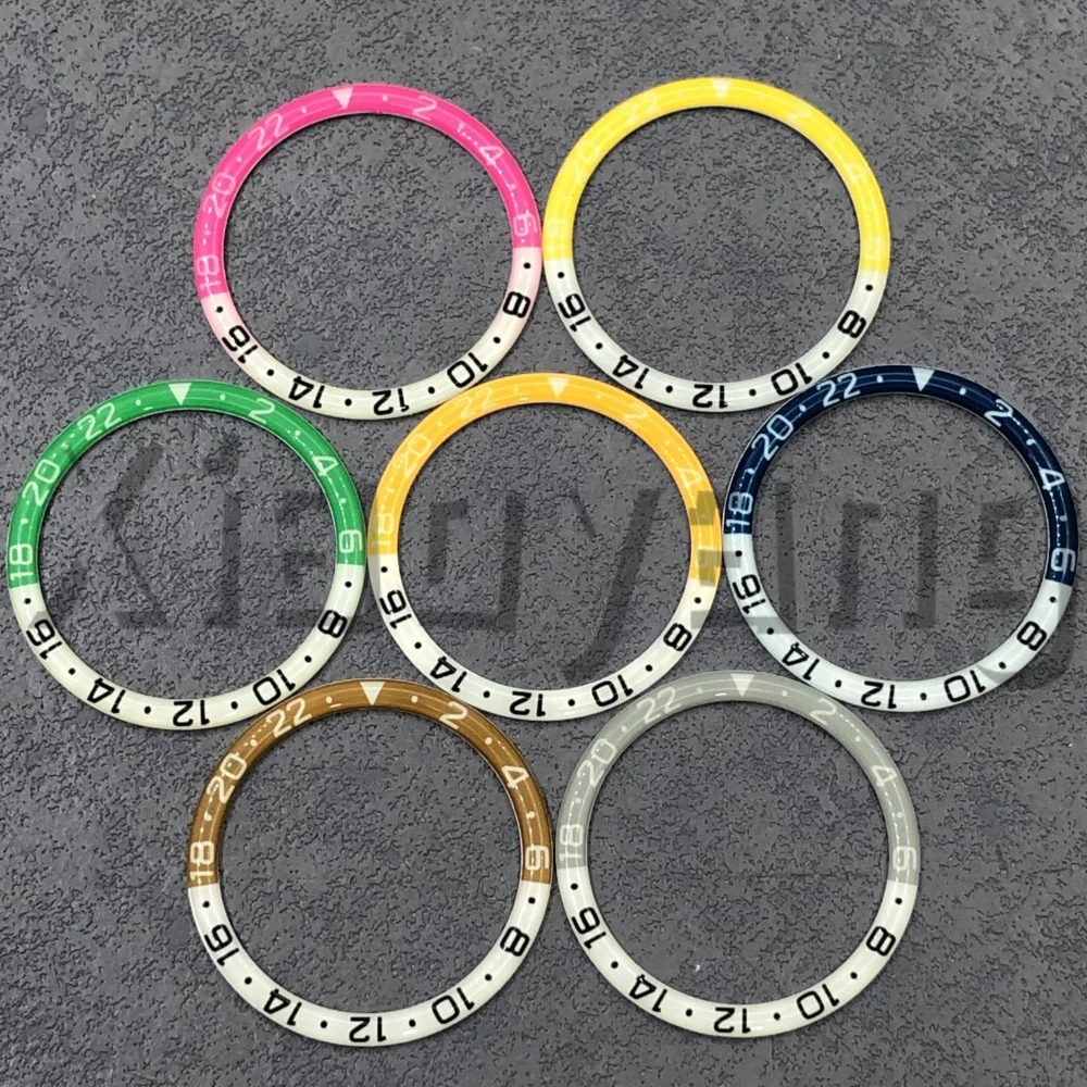 38 mm x 30,5 mm gewölbte Harz-Uhrenlünette, helle Farben mit superleuchtendem Einsatz, modifizierte Herren-Uhrenteile-Zubehör Image