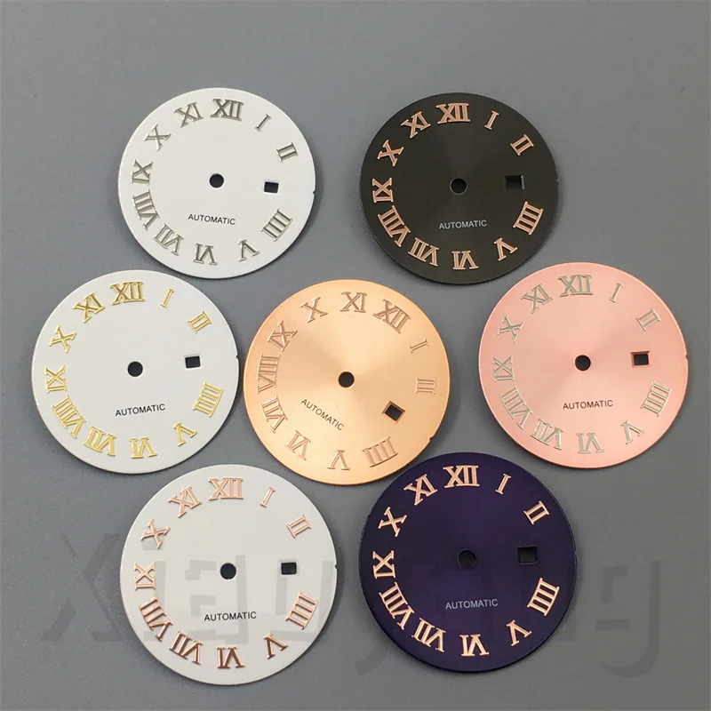 24,5mm Frauen uhr Zifferblatt glänzend Sunburst Rose Roman Index schwarz weiß gold rosa Rose lila Zifferblatt fit nh05 Uhrwerk für Damen uhr