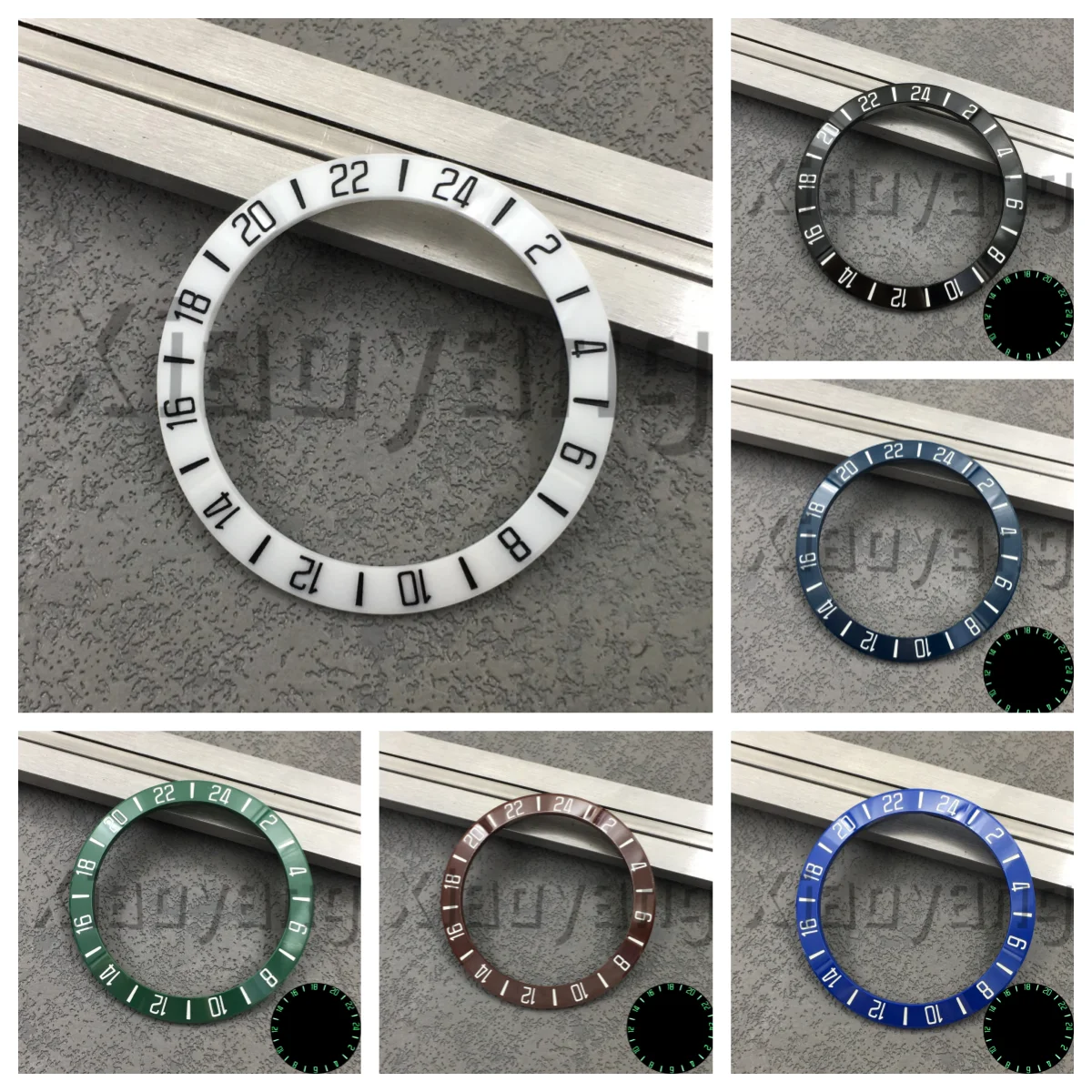 39,3 mm * 31 mm Exp2-Stil Keramik-Uhrenlünette Schwarz Weiß Blau Grün Braun Einsatz 24 Digital C3 Grün leuchtende Passform 40 mm Uhrengehäuse