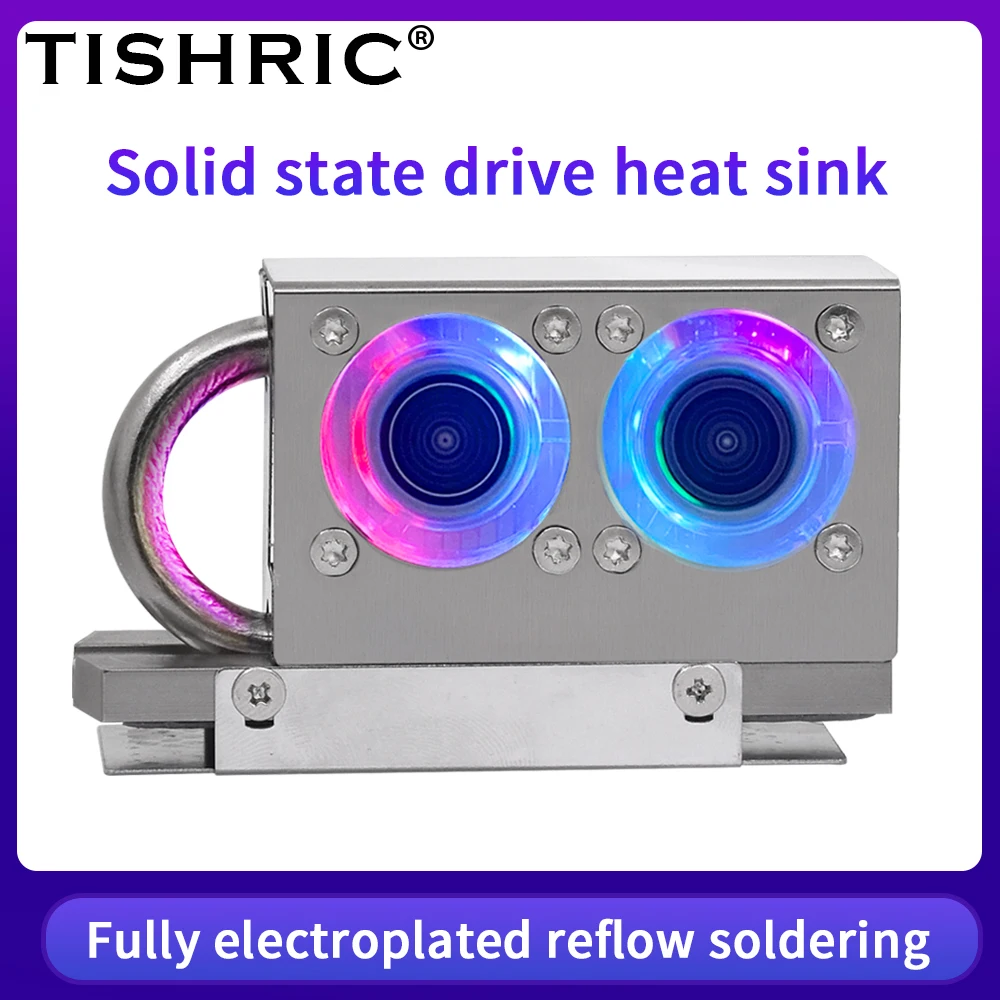 TISHRIC M.2 SSD-Kühler mit Lüfter, 3-polig, 7000 U/min, Kühlung, Solid-State-Laufwerk, Kühlkörper für Desktop-PC, M.2 2280 SSD, bunter Lüfter Image